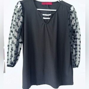 Elegant Black Love Scarlett Top with Sheer Polka Dot Sleeves